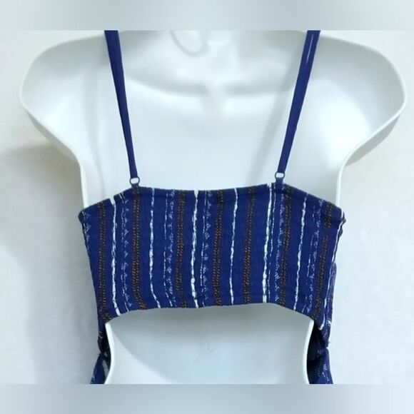 FLYING TOMATO | Blue Striped Boho Open Back Tie Front Jumpsuit Size Medium - Picture 8 of 12